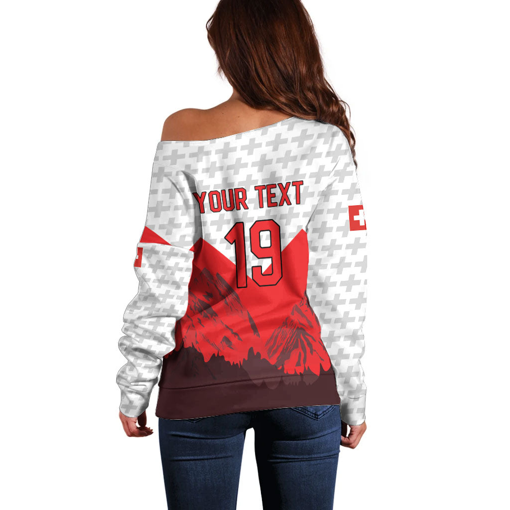 Switzerland Ice Hockey Custom Off Shoulder Sweater Swiss Shield Alps Art