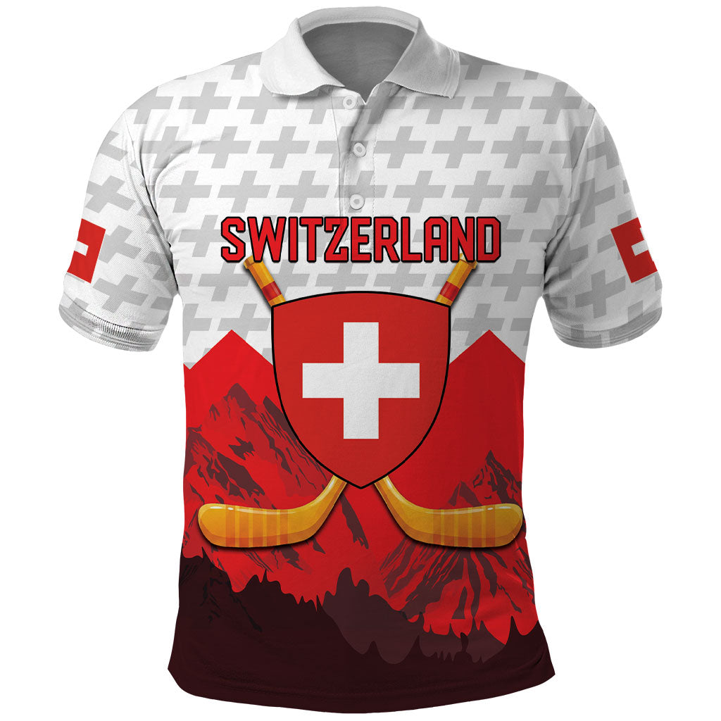 Switzerland Ice Hockey Custom Polo Shirt Swiss Shield Alps Art