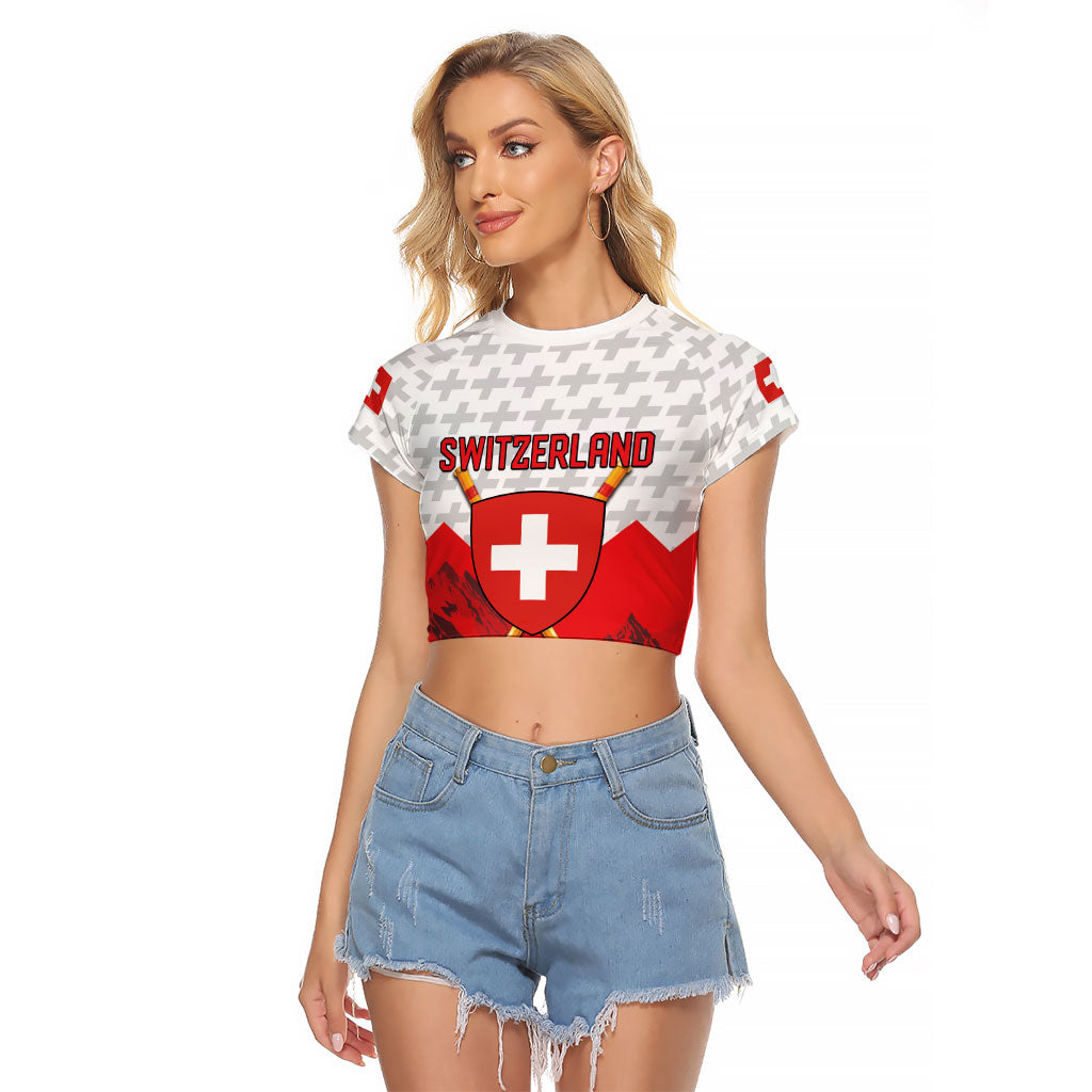 Switzerland Ice Hockey Custom Raglan Cropped T Shirt Swiss Shield Alps Art