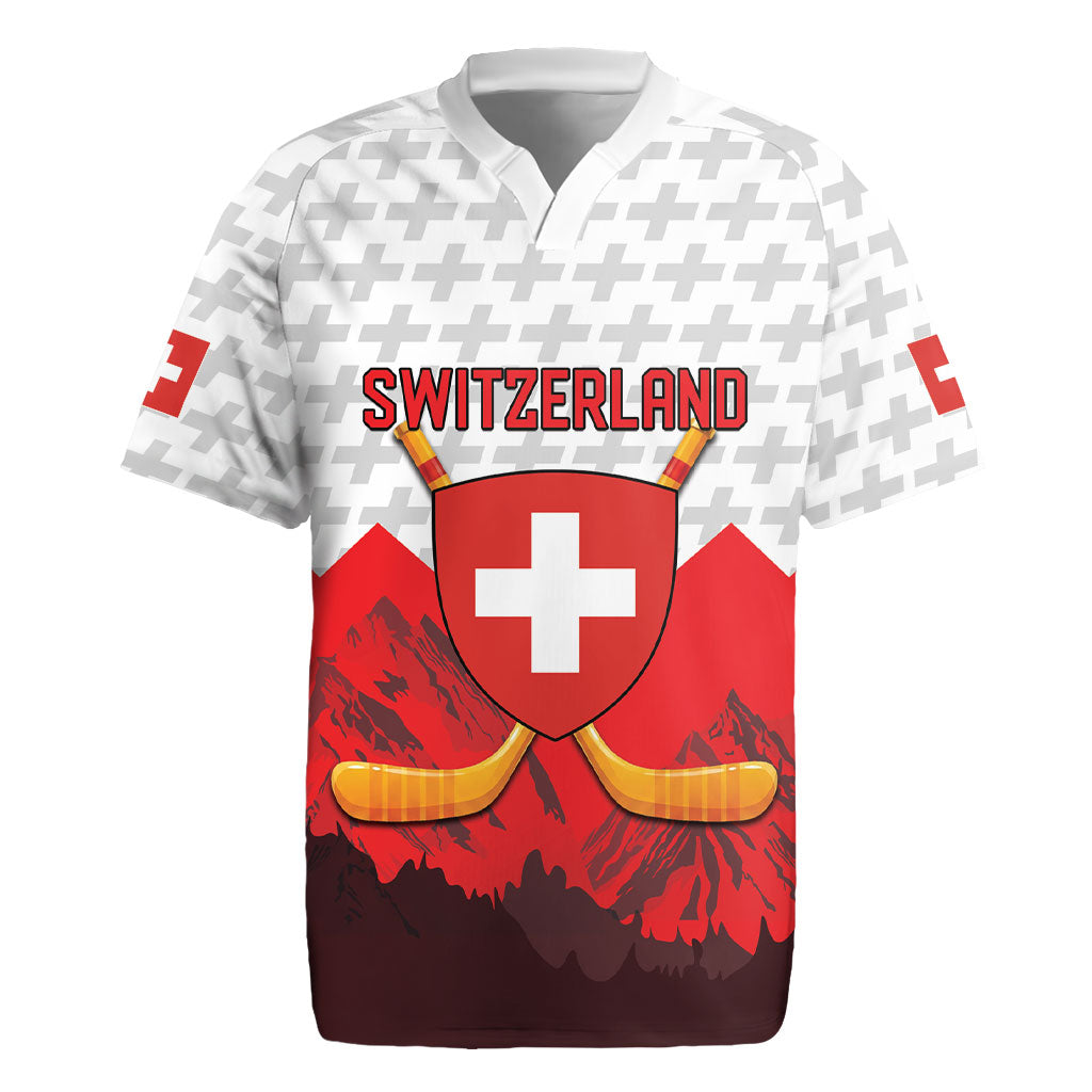 Switzerland Ice Hockey Custom Rugby Jersey Swiss Shield Alps Art
