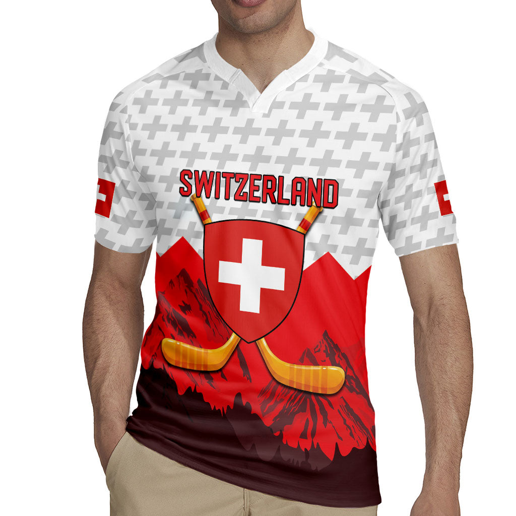 Switzerland Ice Hockey Custom Rugby Jersey Swiss Shield Alps Art