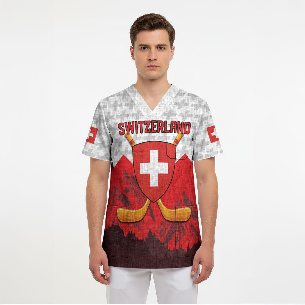 Switzerland Ice Hockey Custom Scrub Top Swiss Shield Alps Art