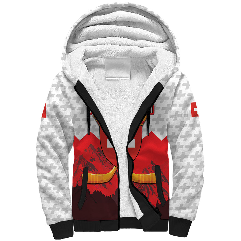 Switzerland Ice Hockey Custom Sherpa Hoodie Swiss Shield Alps Art