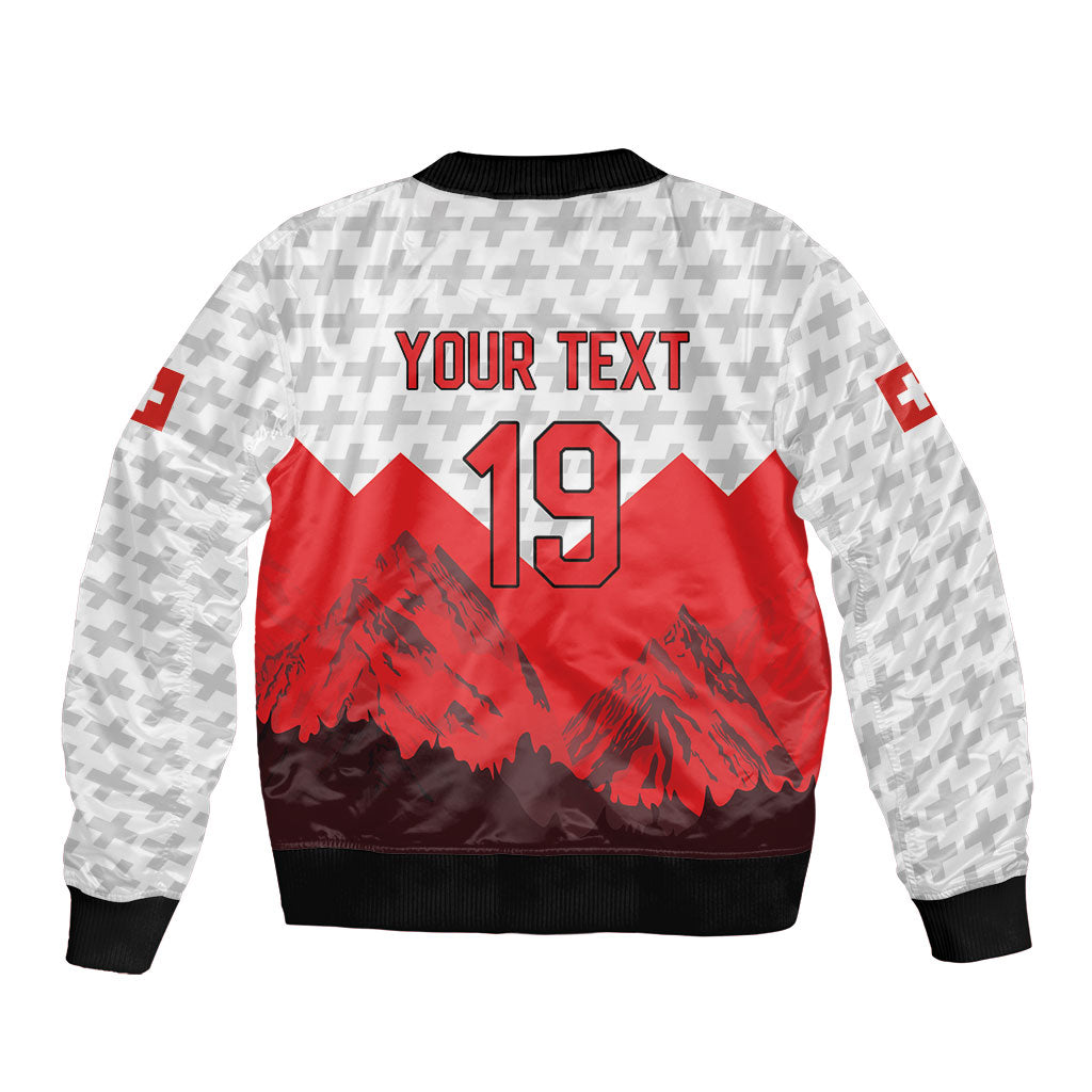 Switzerland Ice Hockey Custom Sleeve Zip Bomber Jacket Swiss Shield Alps Art