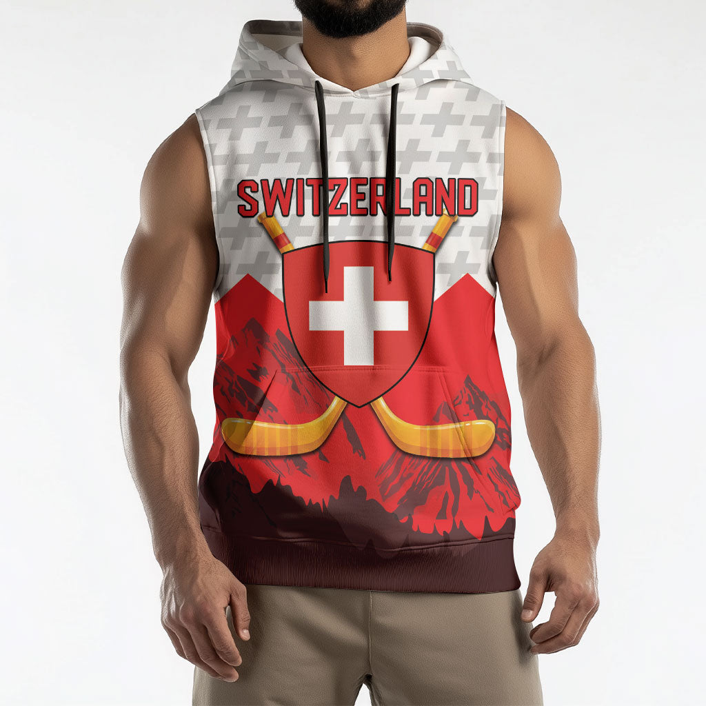 Switzerland Ice Hockey Custom Sleeveless Hoodie Swiss Shield Alps Art