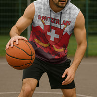 Switzerland Ice Hockey Custom Sleeveless Hoodie Swiss Shield Alps Art