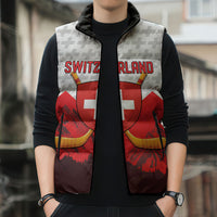 Switzerland Ice Hockey Custom Sleeveless Puffer Jacket Swiss Shield Alps Art