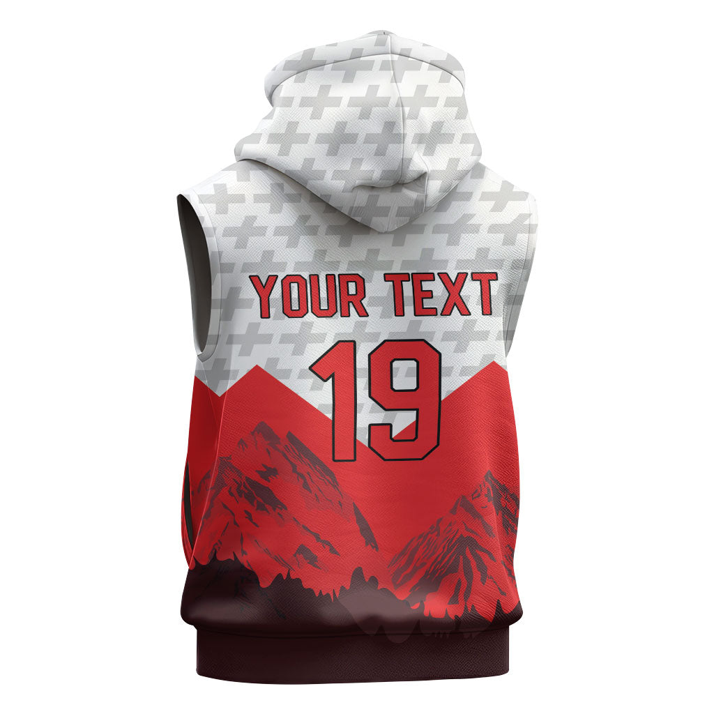 Switzerland Ice Hockey Custom Sleeveless Zip Hoodie Swiss Shield Alps Art