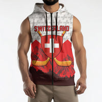 Switzerland Ice Hockey Custom Sleeveless Zip Hoodie Swiss Shield Alps Art