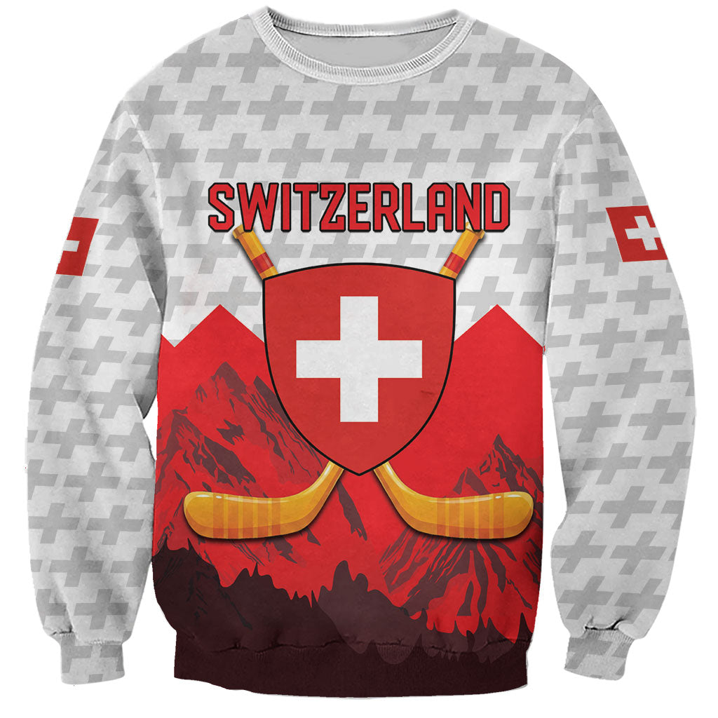 Switzerland Ice Hockey Custom Sweatshirt Swiss Shield Alps Art