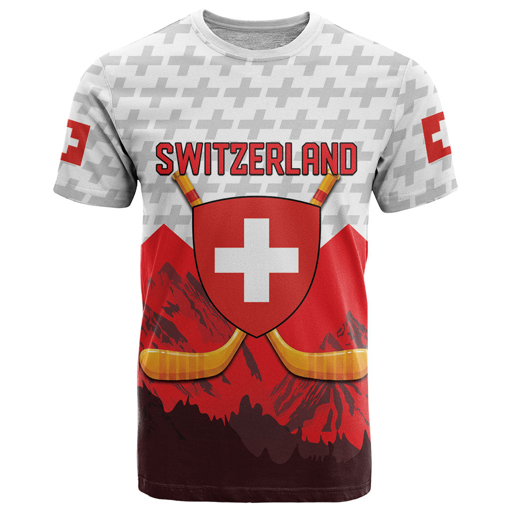 Switzerland Ice Hockey Custom T Shirt Swiss Shield Alps Art