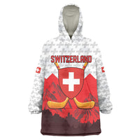 Switzerland Ice Hockey Custom Wearable Blanket Hoodie Swiss Shield Alps Art