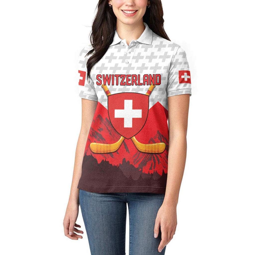 Switzerland Ice Hockey Custom Women Polo Shirt Swiss Shield Alps Art
