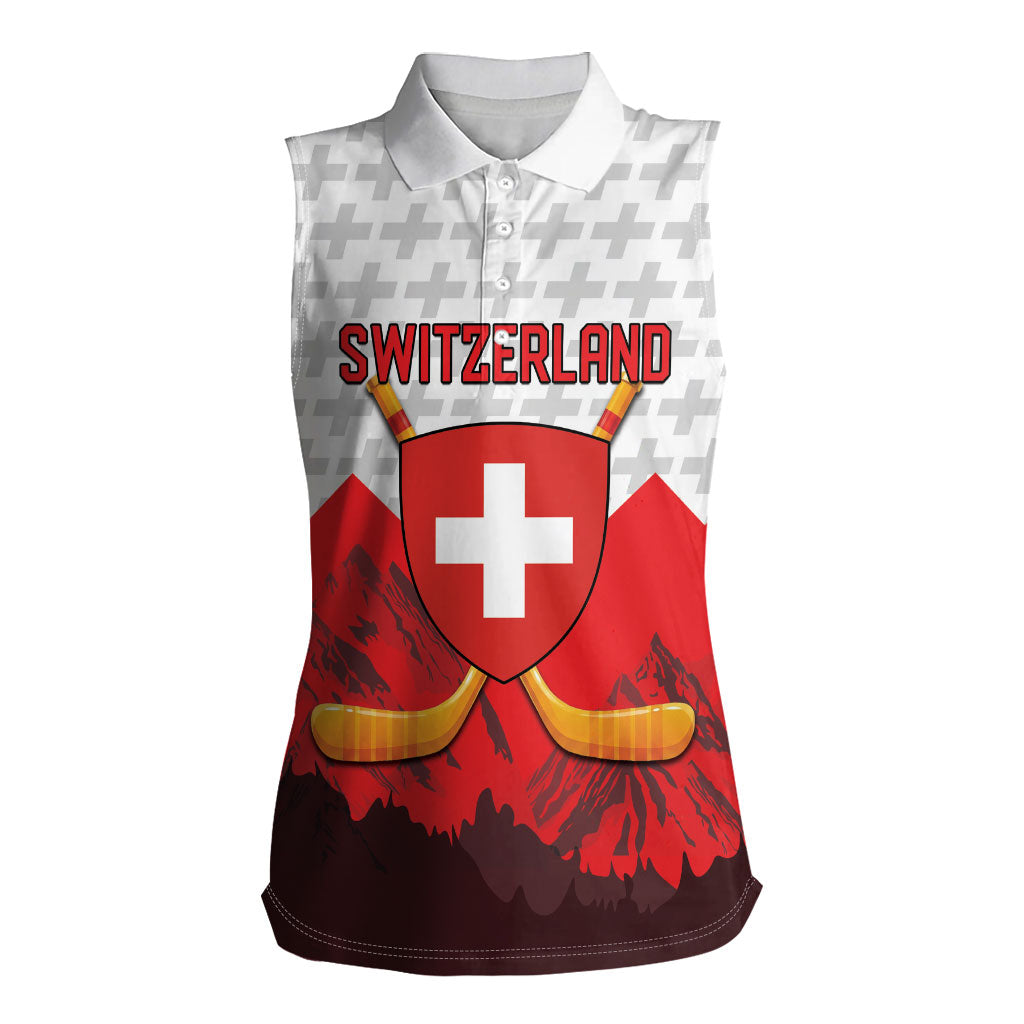 Switzerland Ice Hockey Custom Women Sleeveless Polo Shirt Swiss Shield Alps Art