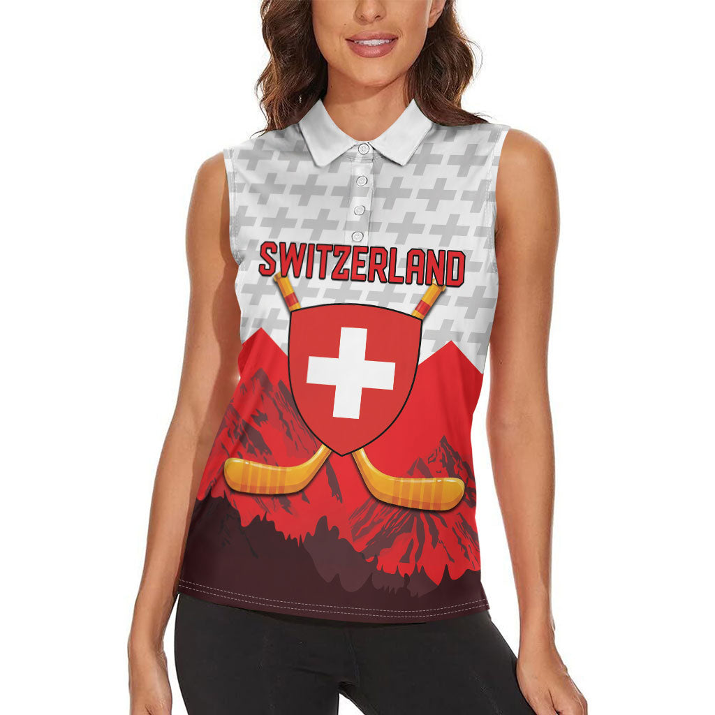 Switzerland Ice Hockey Custom Women Sleeveless Polo Shirt Swiss Shield Alps Art