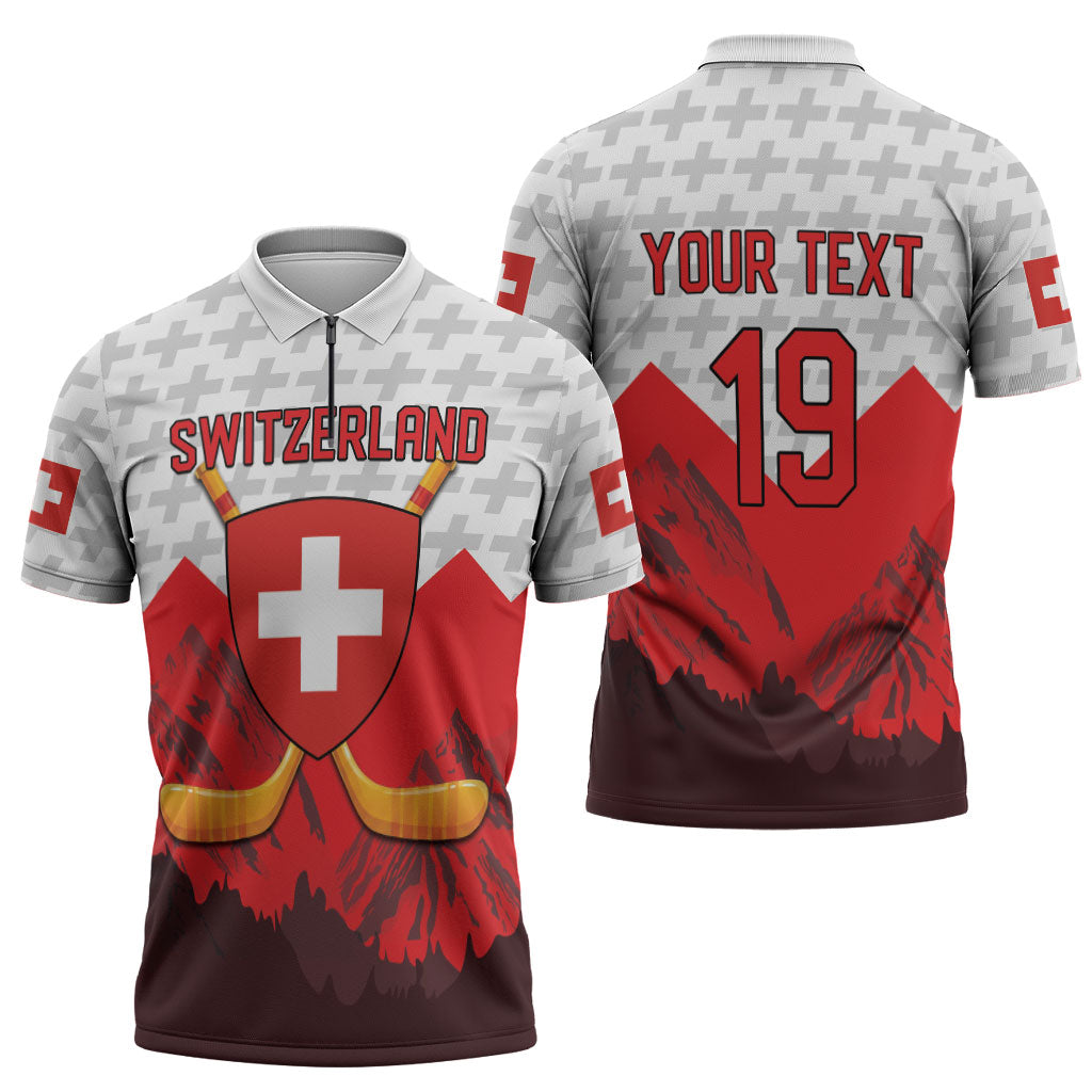 Switzerland Ice Hockey Custom Zipper Polo Shirt Swiss Shield Alps Art
