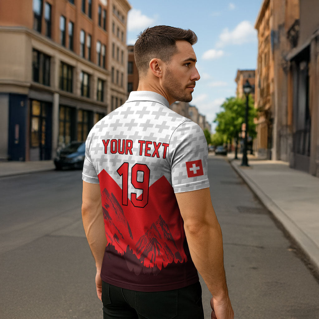 Switzerland Ice Hockey Custom Zipper Polo Shirt Swiss Shield Alps Art