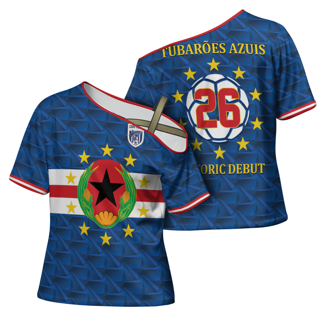 Cabo Verde Tubaroes Azuis Historic Debut 2026 Cross Shoulder Shirt Cape Verde Past and Present Flag Motif