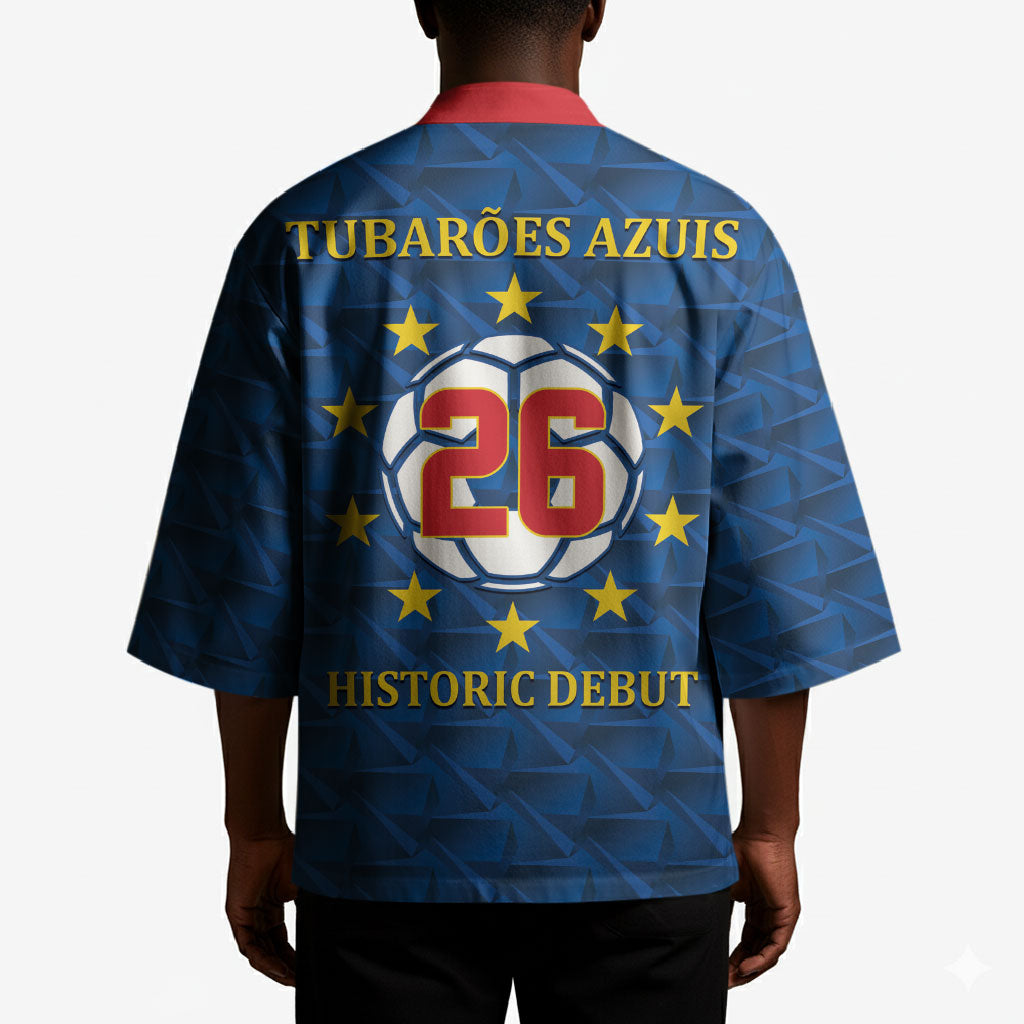 Cabo Verde Tubaroes Azuis Historic Debut 2026 Kimono Cape Verde Past and Present Flag Motif