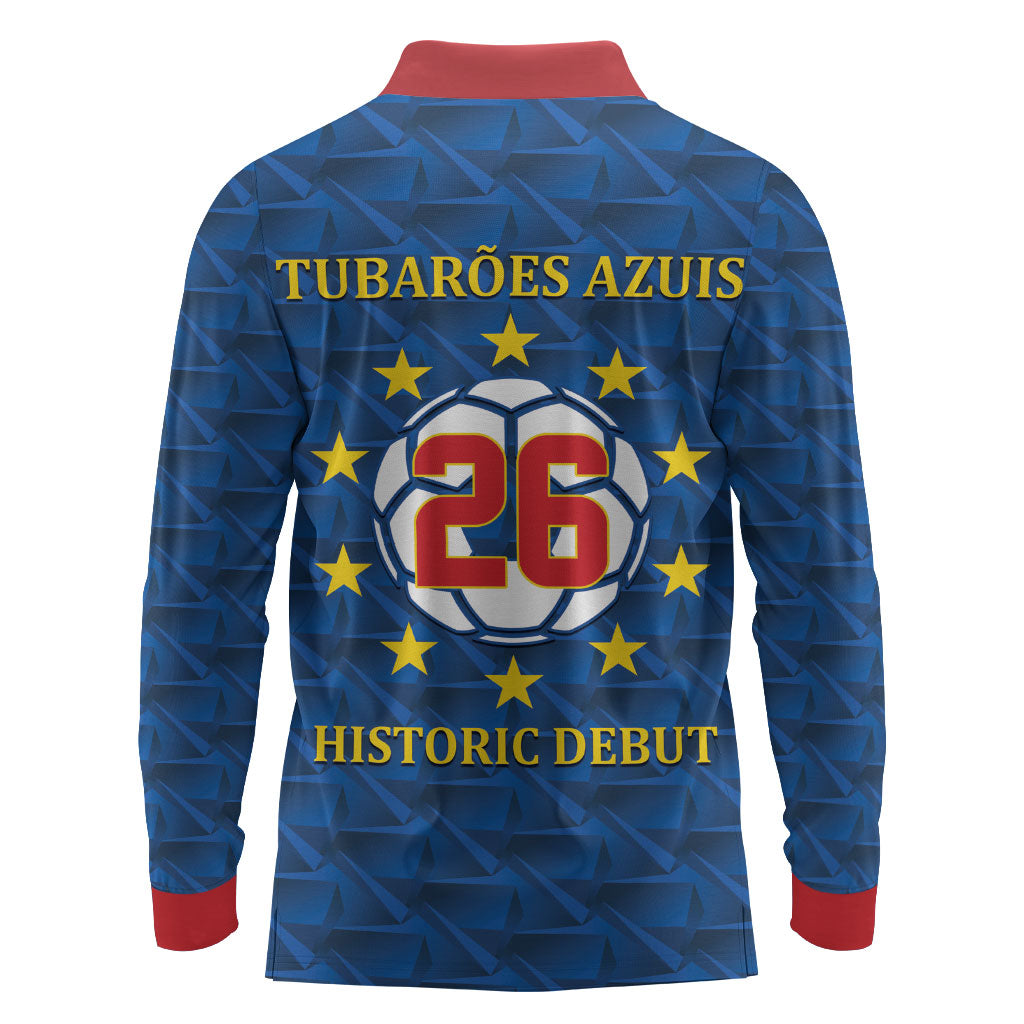 Cabo Verde Tubaroes Azuis Historic Debut 2026 Long Sleeve Polo Shirt Cape Verde Past and Present Flag Motif