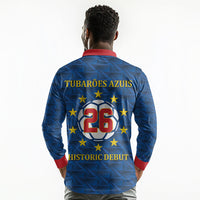 Cabo Verde Tubaroes Azuis Historic Debut 2026 Long Sleeve Polo Shirt Cape Verde Past and Present Flag Motif
