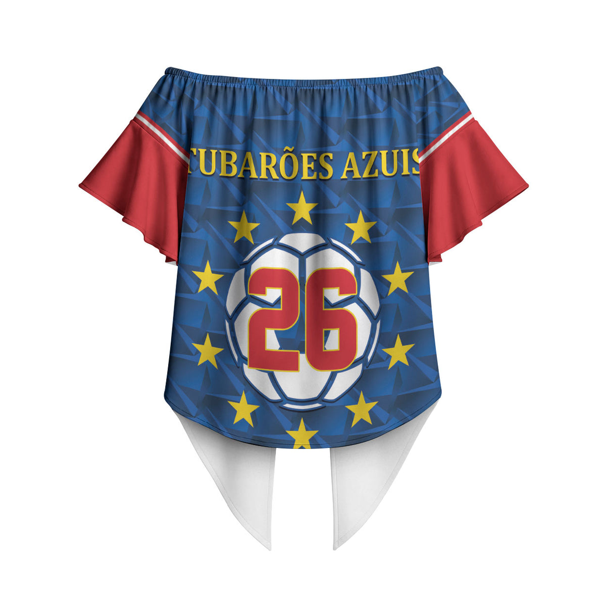 Cabo Verde Tubaroes Azuis Historic Debut 2026 Off Shoulder Wrap Waist Top Cape Verde Past and Present Flag Motif