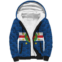 Cabo Verde Tubaroes Azuis Historic Debut 2026 Sherpa Hoodie Cape Verde Past and Present Flag Motif