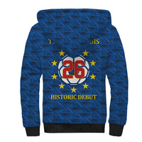 Cabo Verde Tubaroes Azuis Historic Debut 2026 Sherpa Hoodie Cape Verde Past and Present Flag Motif