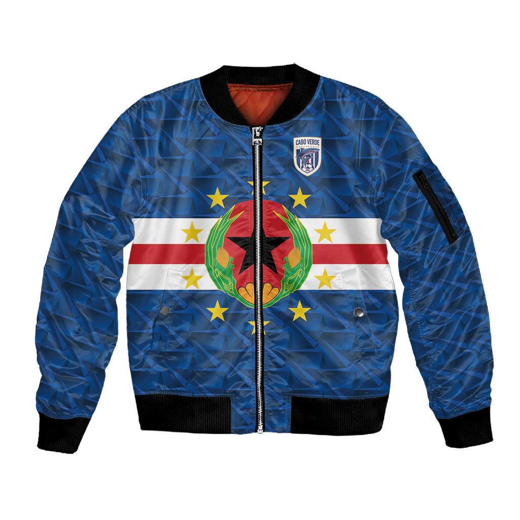 Cabo Verde Tubaroes Azuis Historic Debut 2026 Sleeve Zip Bomber Jacket Cape Verde Past and Present Flag Motif
