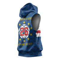 Cabo Verde Tubaroes Azuis Historic Debut 2026 Sleeveless Hoodie Cape Verde Past and Present Flag Motif