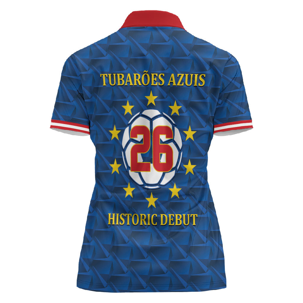 Cabo Verde Tubaroes Azuis Historic Debut 2026 Women Polo Shirt Cape Verde Past and Present Flag Motif
