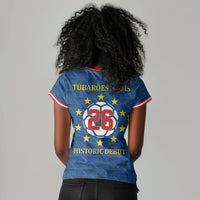 Cabo Verde Tubaroes Azuis Historic Debut 2026 Women V-Neck T-Shirt Cape Verde Past and Present Flag Motif