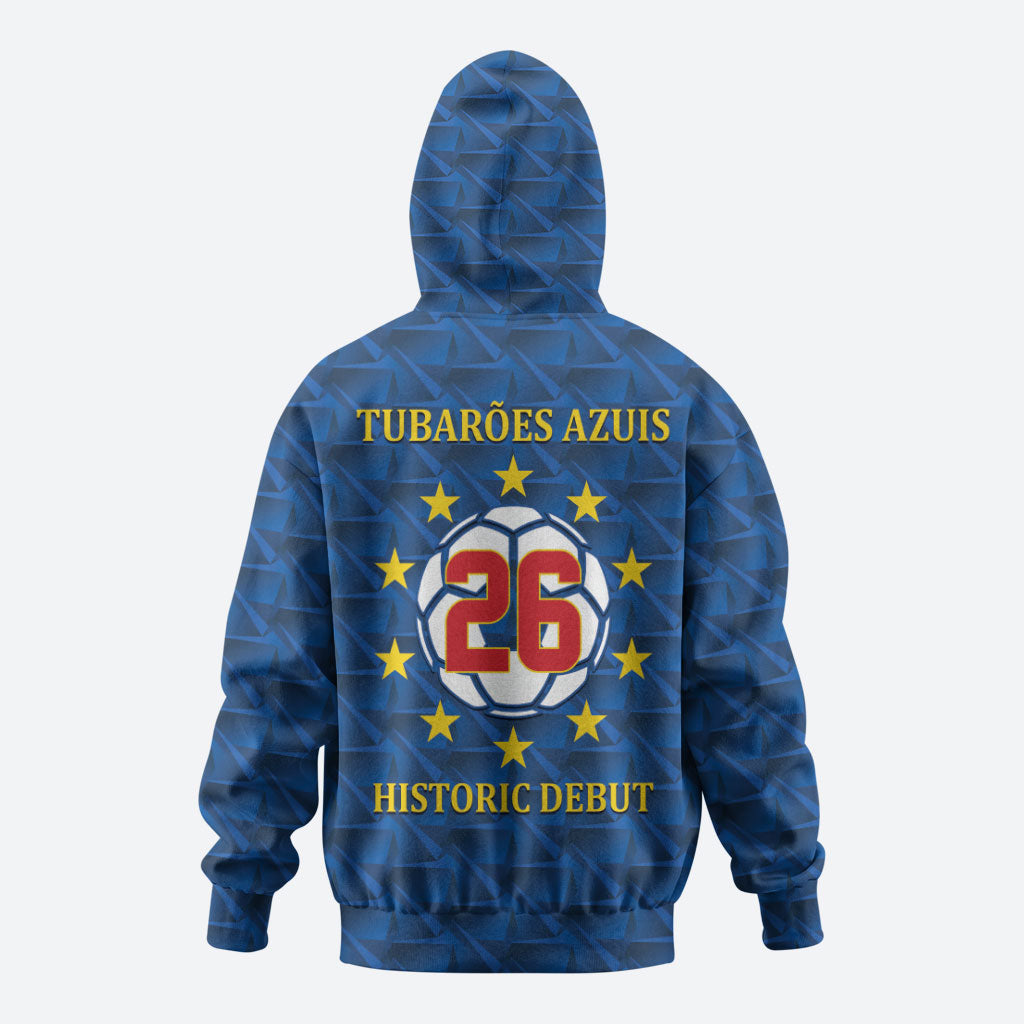 Cabo Verde Tubaroes Azuis Historic Debut 2026 Zip Hoodie Cape Verde Past and Present Flag Motif