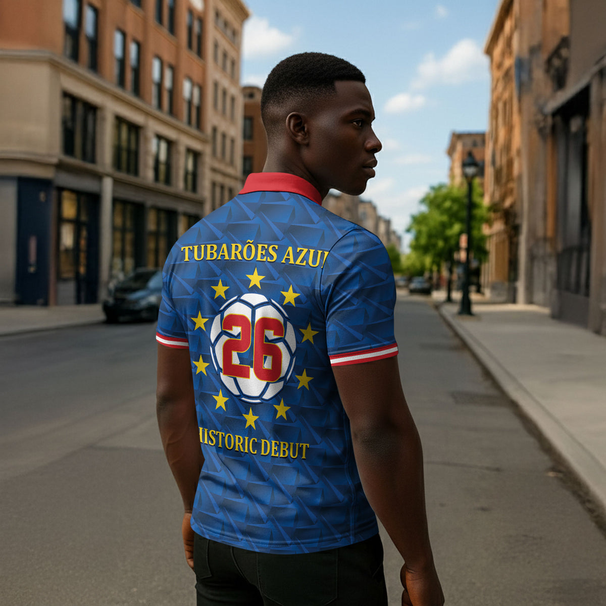 Cabo Verde Tubaroes Azuis Historic Debut 2026 Zipper Polo Shirt Cape Verde Past and Present Flag Motif