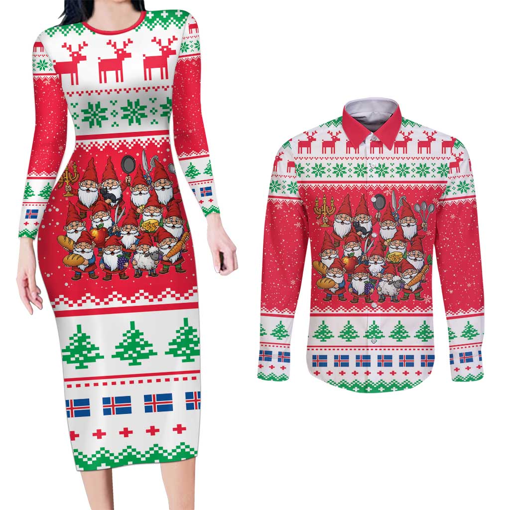 Iceland Christmas Couples Matching Long Sleeve Bodycon Dress and Long Sleeve Button Shirt Icelandic Yule Lads LT19