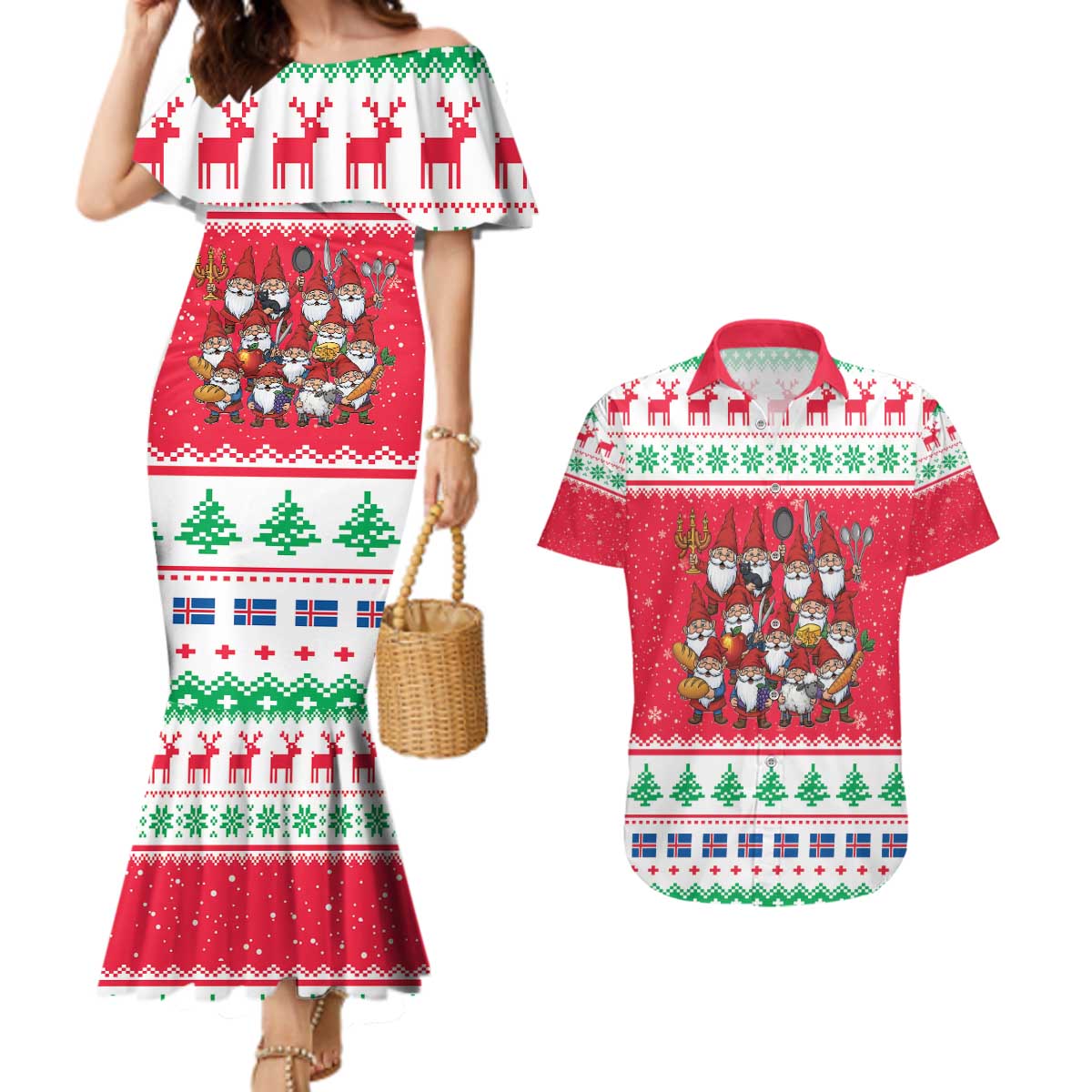 Iceland Christmas Couples Matching Mermaid Dress and Hawaiian Shirt Icelandic Yule Lads LT19