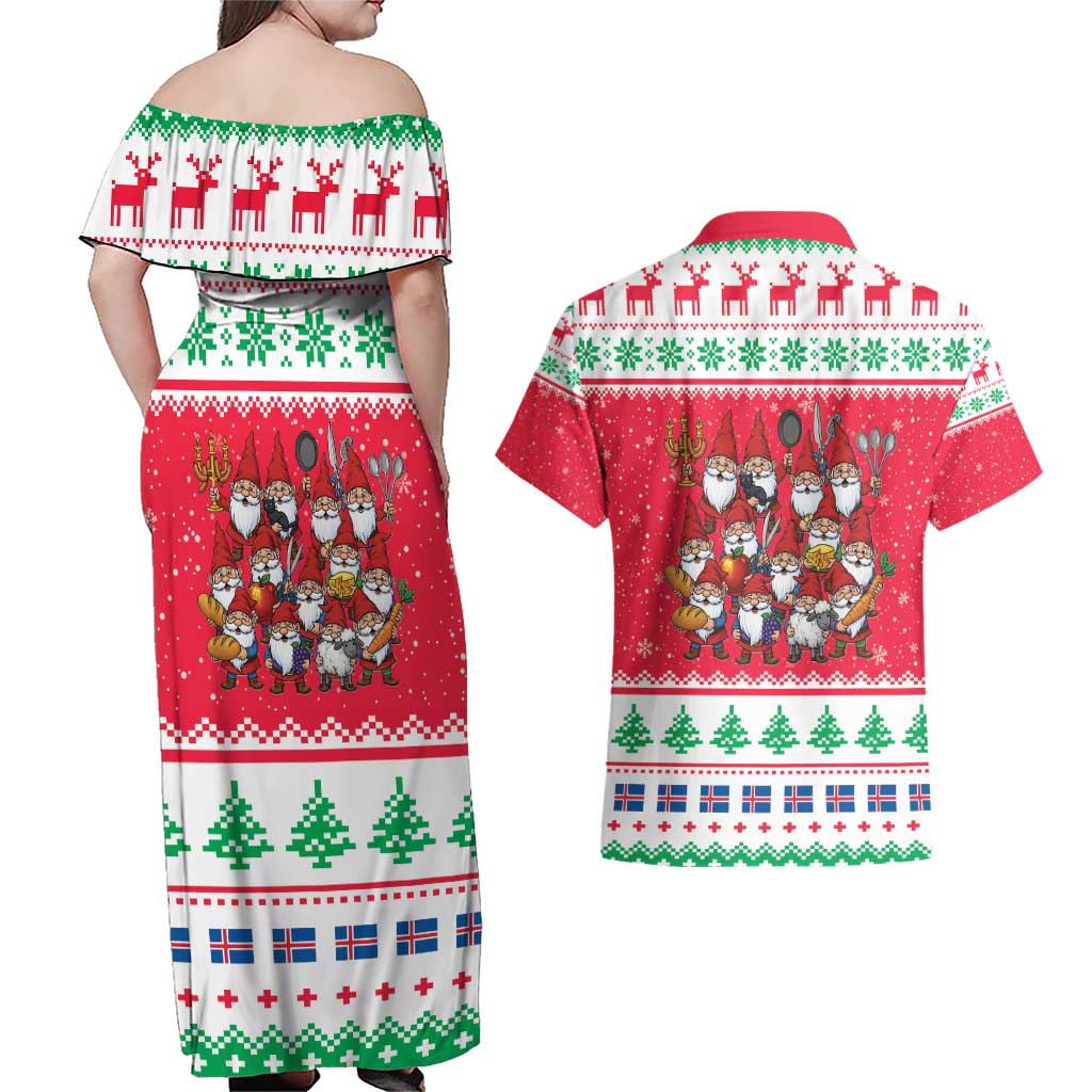 Iceland Christmas Couples Matching Off Shoulder Maxi Dress and Hawaiian Shirt Icelandic Yule Lads LT19