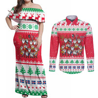 Iceland Christmas Couples Matching Off Shoulder Maxi Dress and Long Sleeve Button Shirt Icelandic Yule Lads LT19