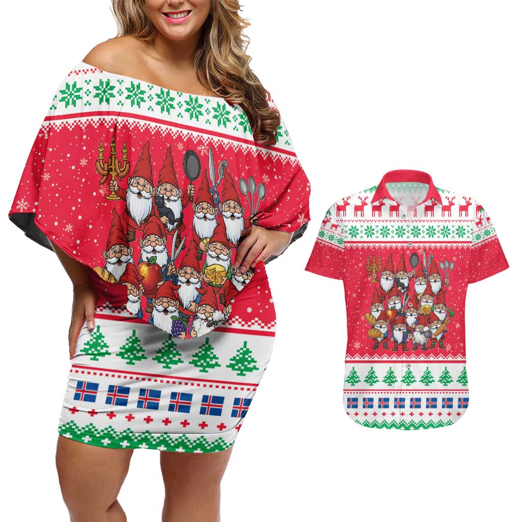 Iceland Christmas Couples Matching Off Shoulder Short Dress and Hawaiian Shirt Icelandic Yule Lads LT19