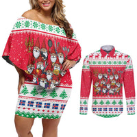 Iceland Christmas Couples Matching Off Shoulder Short Dress and Long Sleeve Button Shirt Icelandic Yule Lads LT19
