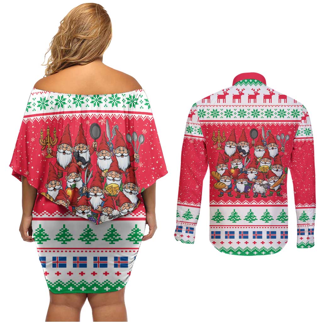Iceland Christmas Couples Matching Off Shoulder Short Dress and Long Sleeve Button Shirt Icelandic Yule Lads LT19