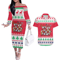 Iceland Christmas Couples Matching Off The Shoulder Long Sleeve Dress and Hawaiian Shirt Icelandic Yule Lads LT19