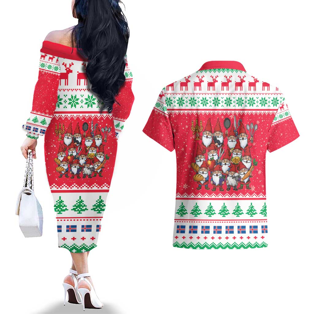 Iceland Christmas Couples Matching Off The Shoulder Long Sleeve Dress and Hawaiian Shirt Icelandic Yule Lads LT19