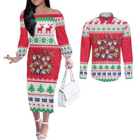 Iceland Christmas Couples Matching Off The Shoulder Long Sleeve Dress and Long Sleeve Button Shirt Icelandic Yule Lads LT19