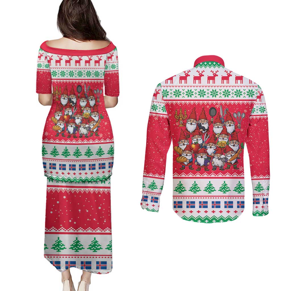 Iceland Christmas Couples Matching Puletasi and Long Sleeve Button Shirt Icelandic Yule Lads LT19