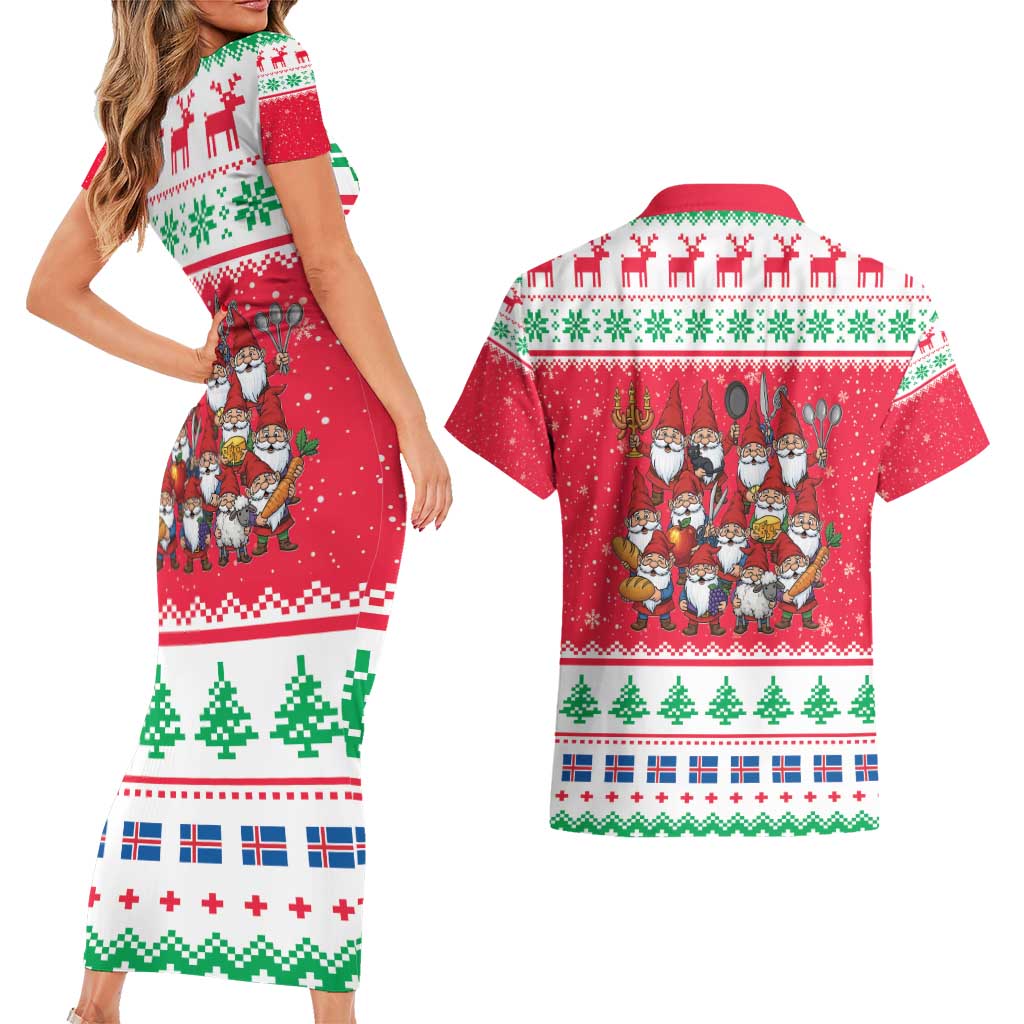 Iceland Christmas Couples Matching Short Sleeve Bodycon Dress and Hawaiian Shirt Icelandic Yule Lads LT19
