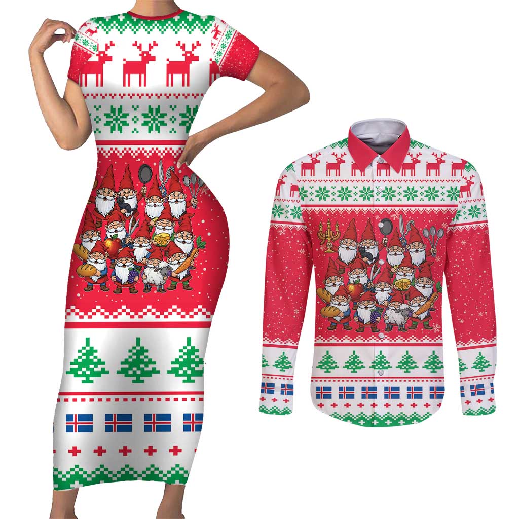 Iceland Christmas Couples Matching Short Sleeve Bodycon Dress and Long Sleeve Button Shirt Icelandic Yule Lads LT19