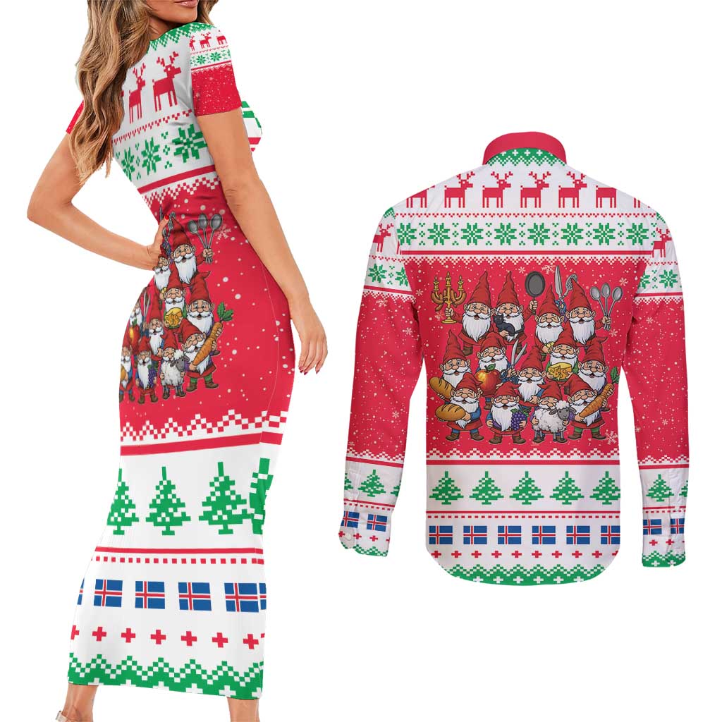 Iceland Christmas Couples Matching Short Sleeve Bodycon Dress and Long Sleeve Button Shirt Icelandic Yule Lads LT19