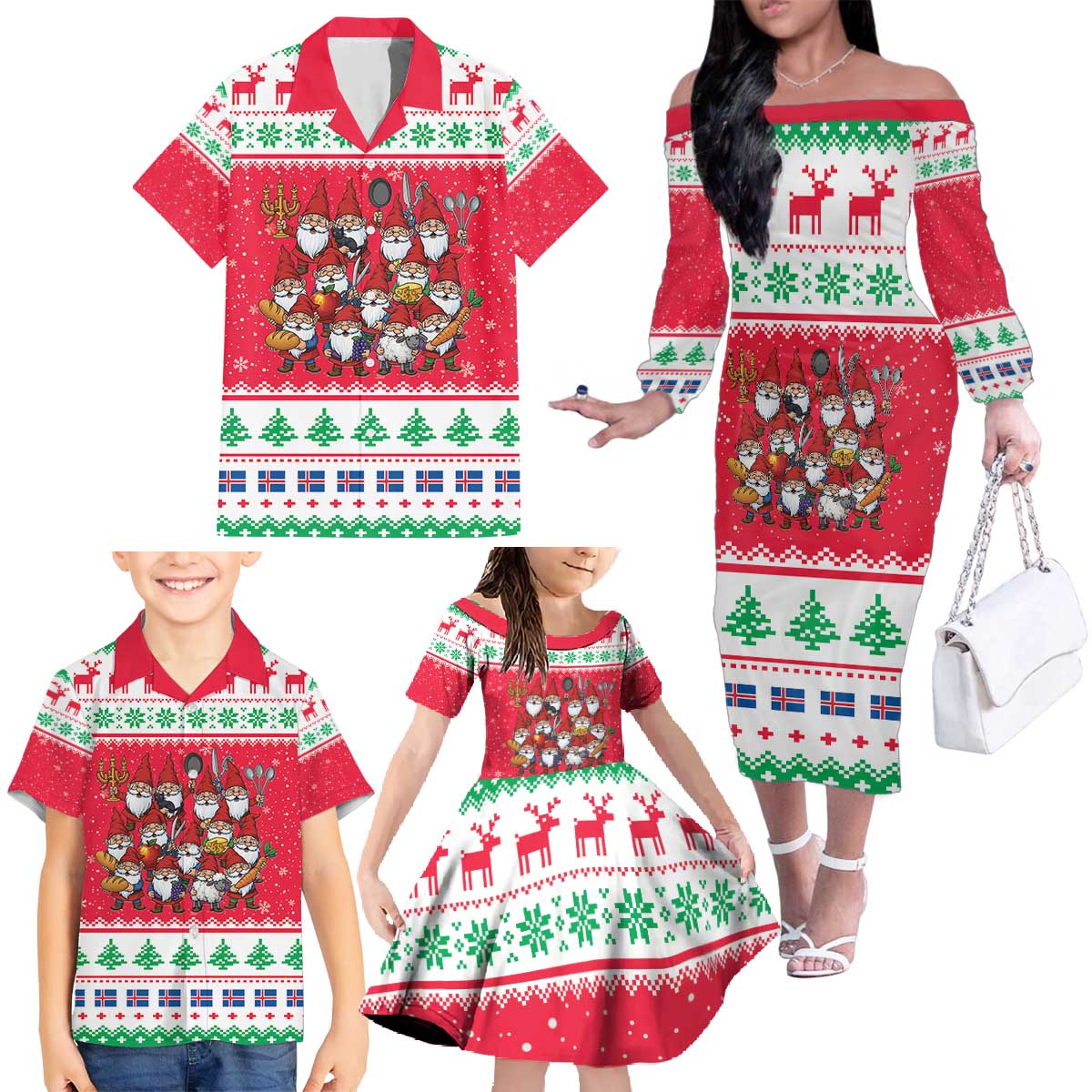 Iceland Christmas Family Matching Off The Shoulder Long Sleeve Dress and Hawaiian Shirt Icelandic Yule Lads LT19