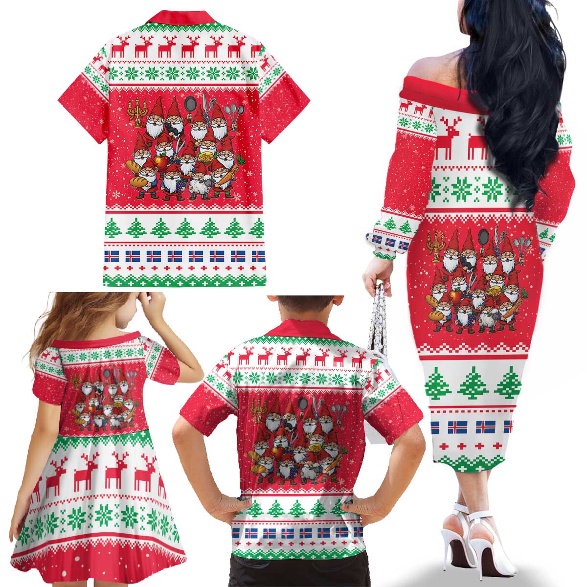 Iceland Christmas Family Matching Off The Shoulder Long Sleeve Dress and Hawaiian Shirt Icelandic Yule Lads LT19